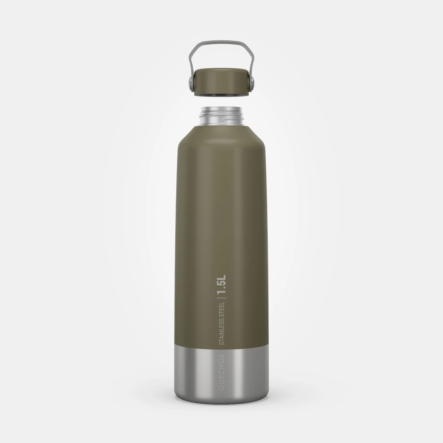 Quechua Stainless Steel Hiking Flask With Screw Cap MH100 1.5 L Khaki 2 Quechua Stainless Steel Hiking Flask With Screw Cap MH100 1.5 L Khaki - Image 2